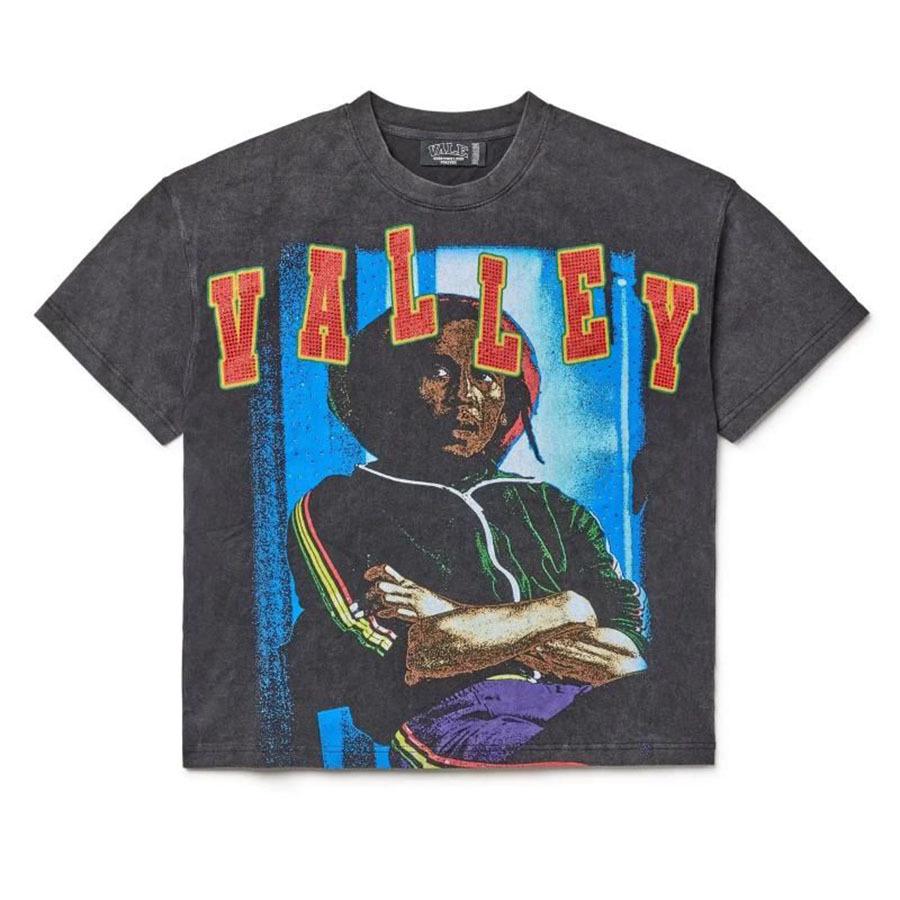 T-shirt Oversize Streetwear Retrò Americana con Stampa Scura e Effetto Usurato