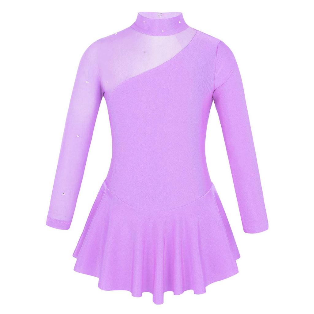 Children Figure Skating Dress Long Sleeves Mock Neck Ice Skating Gymnastics Competition Costume