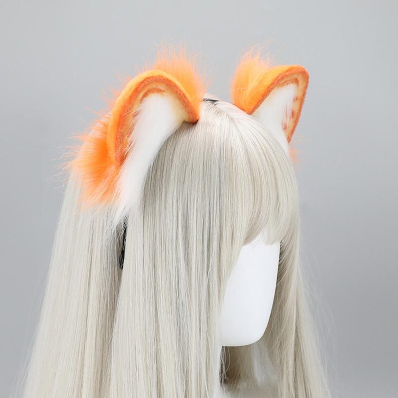 Cat Foxes Faux Furs Ears Headband Cute Halloween Fancy Dress Cosplay Costume Handmade Animal Furry Ears Hair Hoop Women