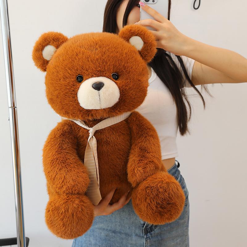 Brown Bear Doll Plush Toy Silk Scarf Teddy Bear Doll Grab Machine Doll Sleeping Pillow Birthday Gift Female