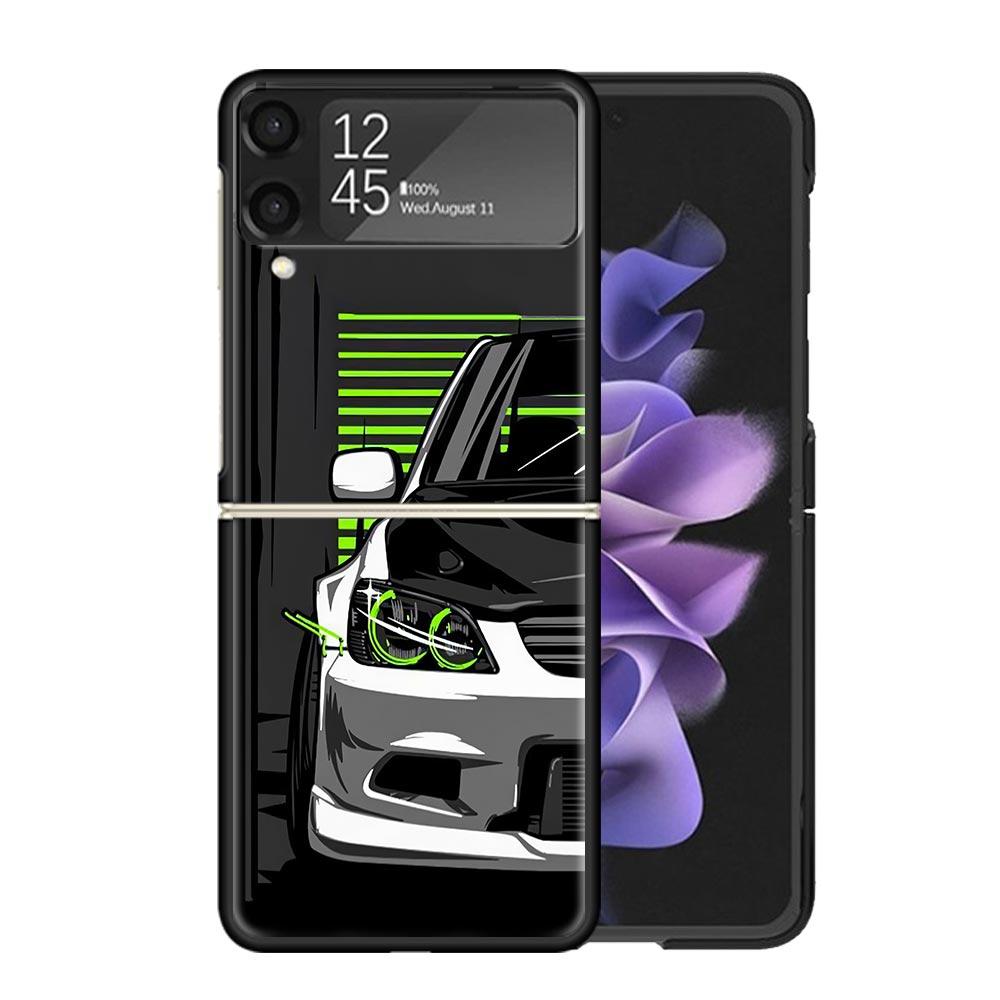 JDM Tokyo Drift Sports Car Male Men Clear Phone Case For Samsung Z Flip 7 6 5 4 3 Galaxy ZFlip7 ZFlip6 ZFlip5 ZFlip4 ZFlip3 5G P