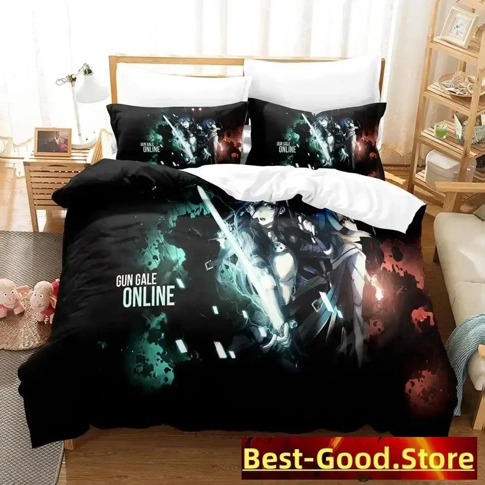Sword Art Online Ii Bedding Set Cartoon Anime Three-Piece Set Adult Kid Bedroom Duvetcover Sets 3D Kawaii Roupas De Cama