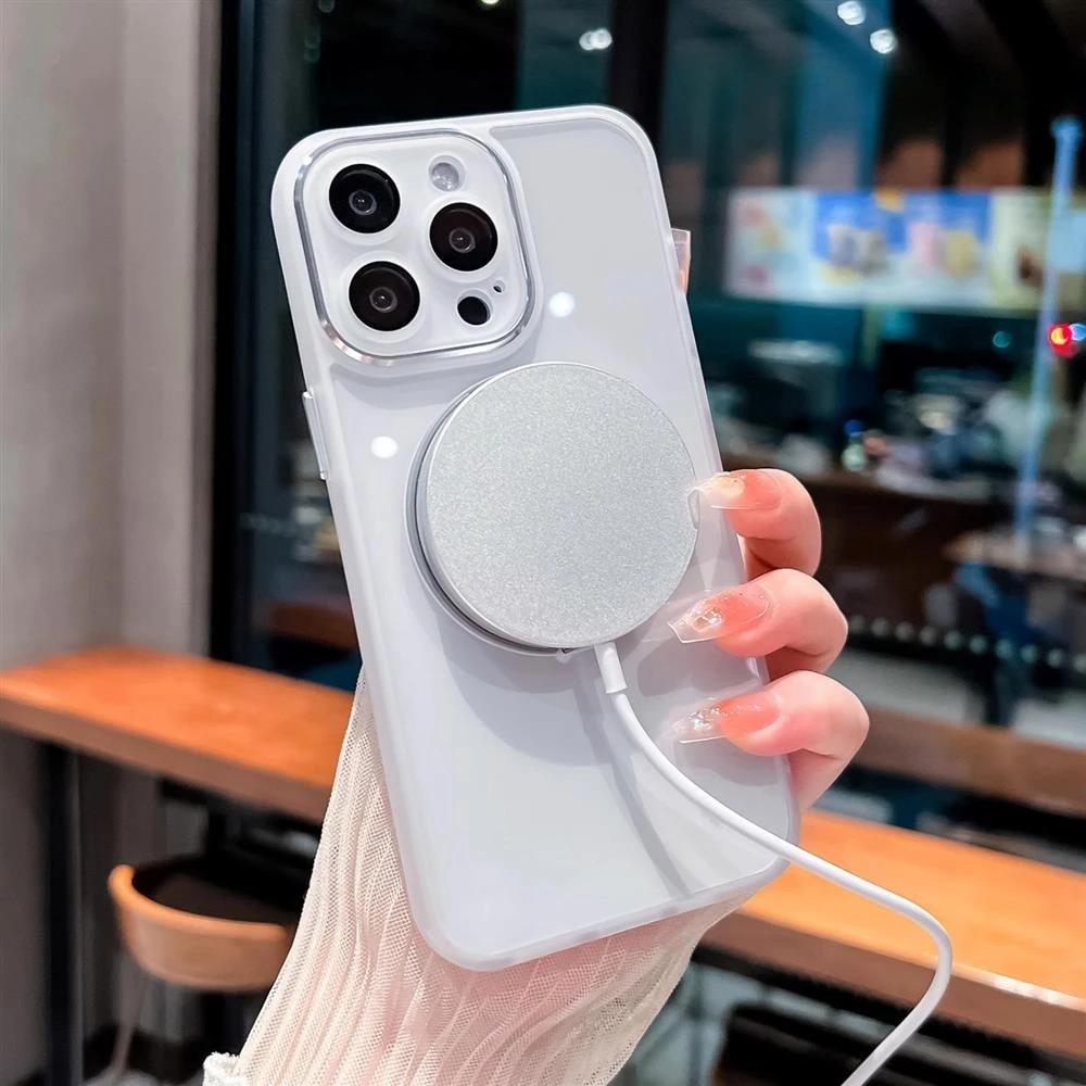 Luxury Magnetic 360 Rotate Bracket Phone Case for iPhone 16 15 14 13 Pro Max Transparent Acrylic TPU Cover