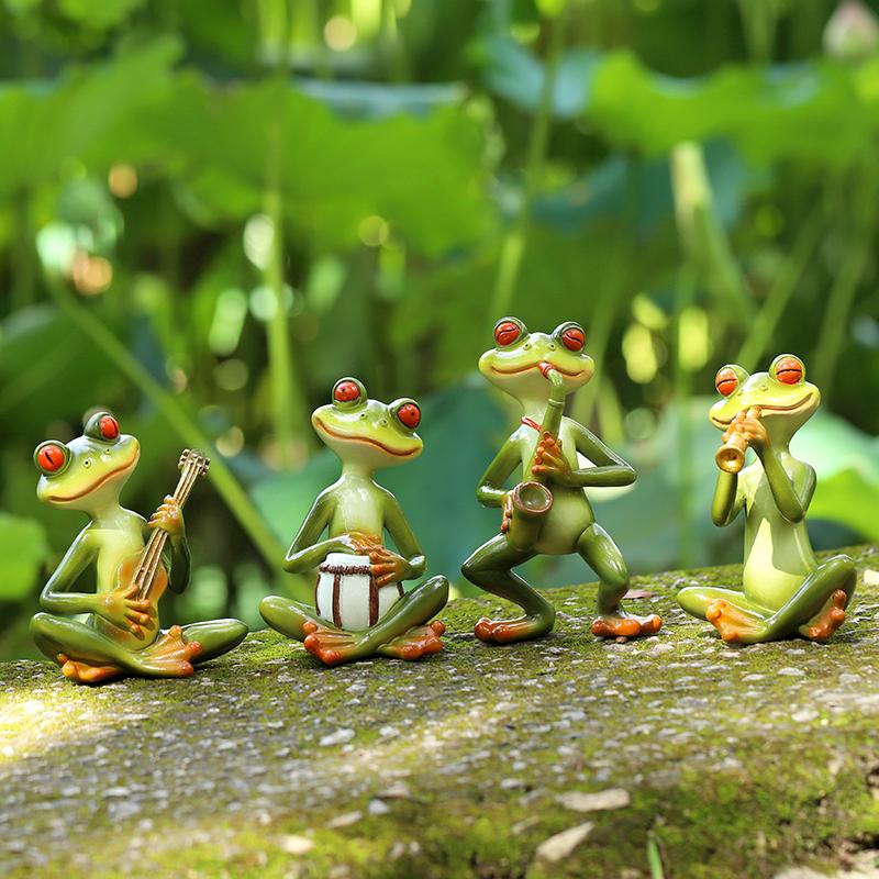 Miniature Frog Garden Statue Frog Band Musical Instrument Figurine Fairy Garden Accessories Decor for Patio Balcony Indoor Table