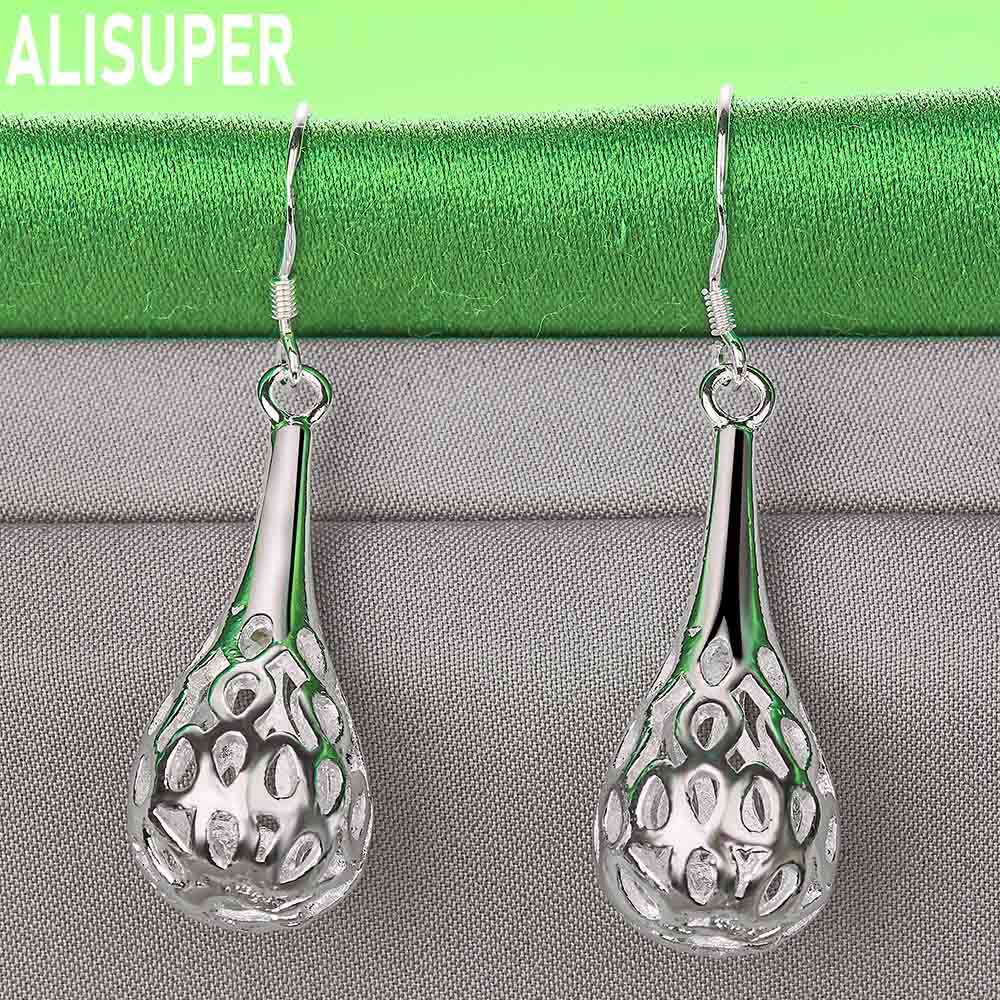 925 Sterling Silver Ethnic Style Hollowed-Out Cage-Shaped Teardrop Earrings - Fashionable Evening Jewelry