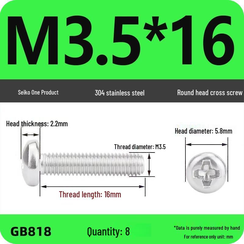 Phillips Pan Head Machine Screws, 304 Stainless Steel, Sizes M1-M10