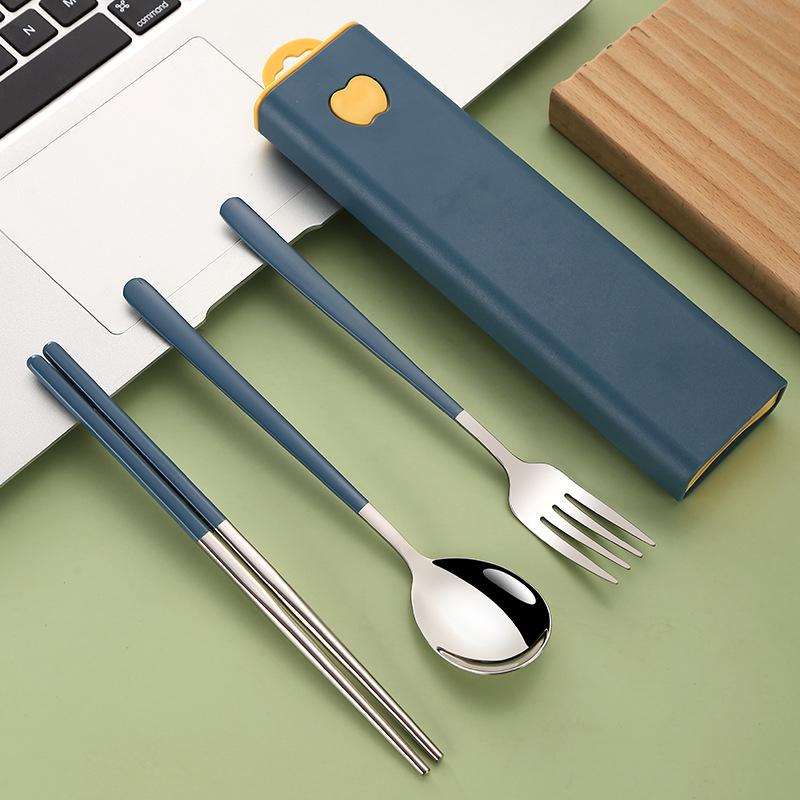 304 stainless steel tableware spoon fork chopsticks three-piece set portable tableware travel student tableware set