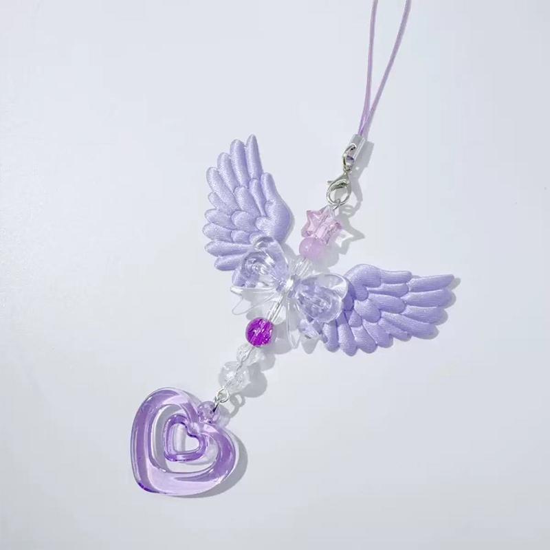 

Fashion Lovely Wings Bow Heart Mobile Phone Pendant Chain Sweet Keychain Women Bags Accessories Gift E