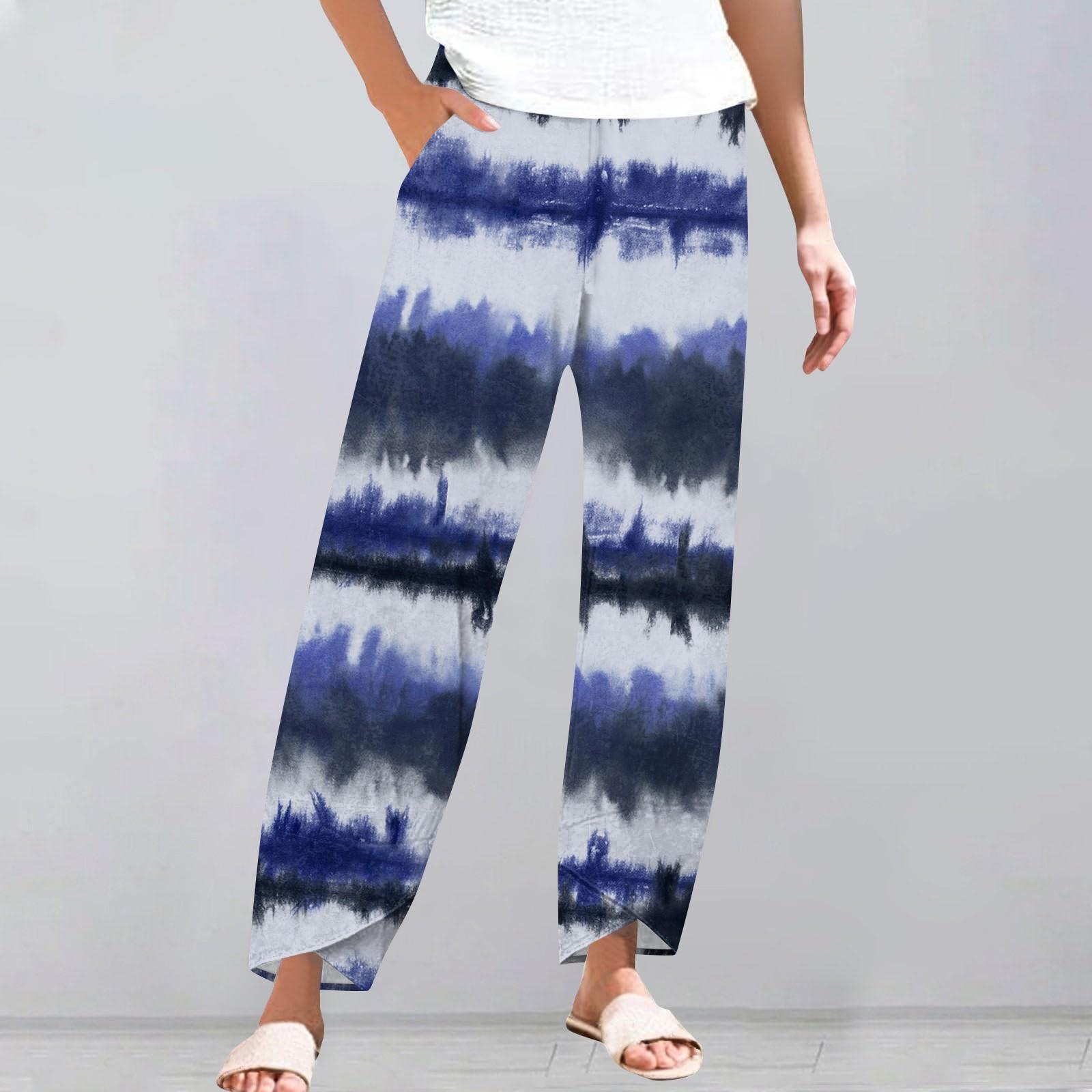 

Брюки женские летние повседневные широкие брюки с эластичной резинкой на талии и карманами XL