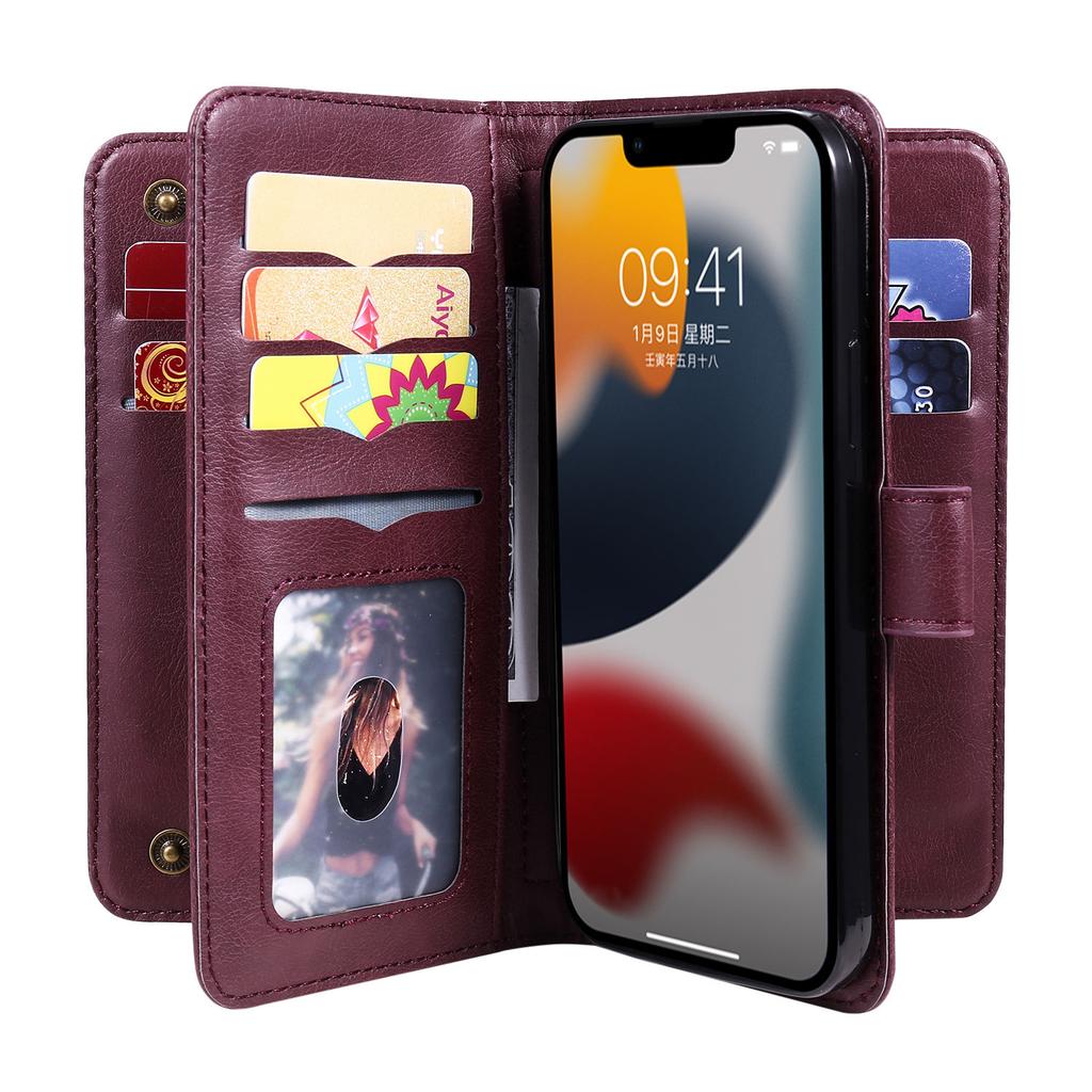 For iPhone 15 14 13 12 11 Pro Max Wallet Case[10 Card Slots]:Multi-Function,Flip Strap Zipper Card Holder Phone Case
