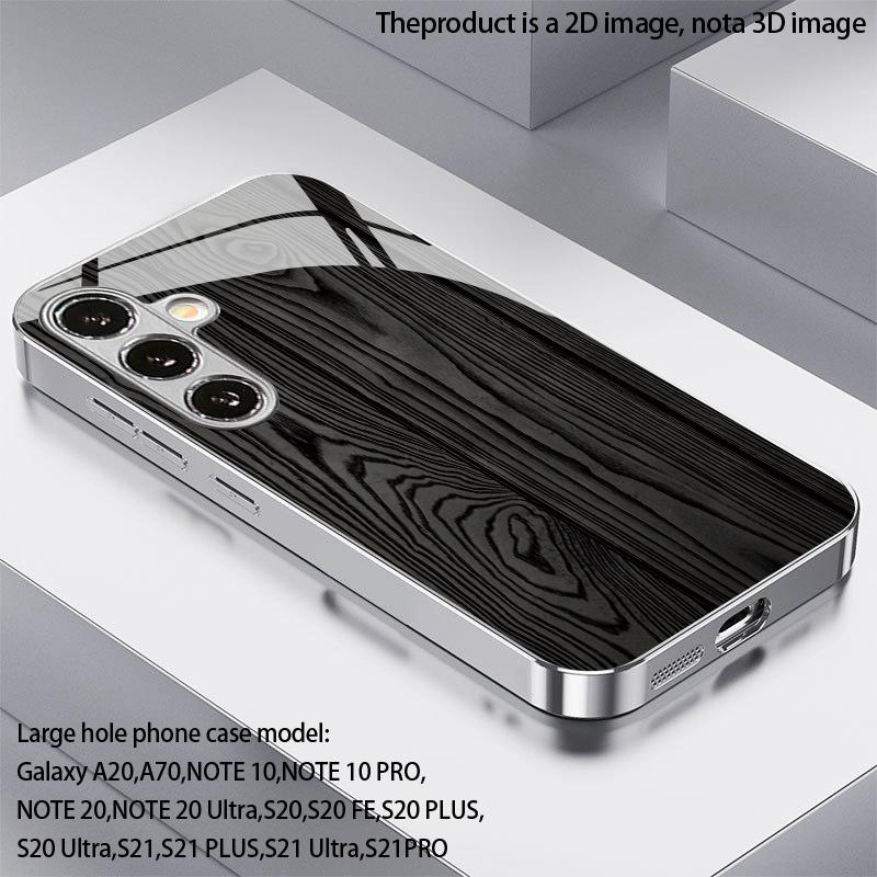 Charcoal Wood Grain Pattern 2D Phone Case for Samsung S26 S25 S24 S23 S22 S21 S20 A56 A36 A16 - Glass Protective Cover