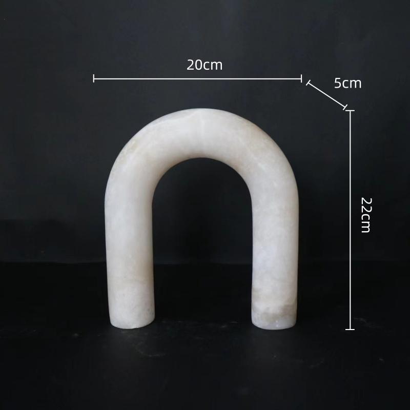 Natural Marble Sculpture Geometric Arch Semicircular Arch Ornament Yellow Cave Stone Decorative Figurines Living Room Decoration
