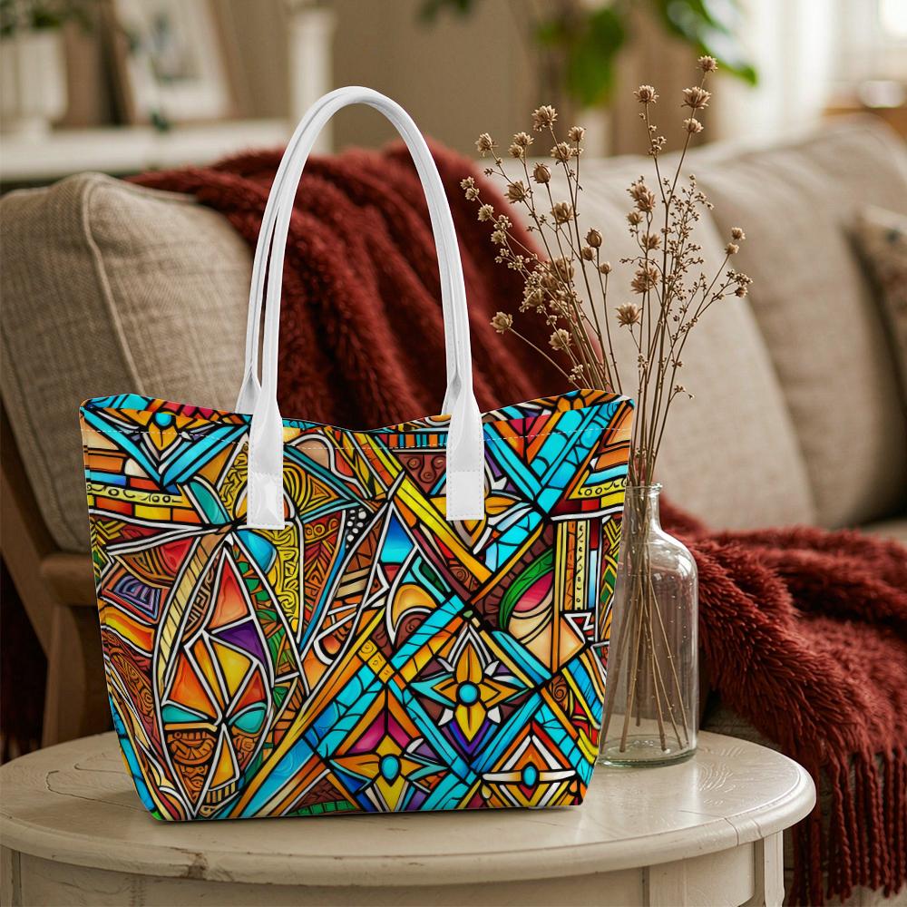 Colorful Geometric Art Tote Bag Portable Casual Daily Shopping Bag Lightweight Trendy Stylish Shoulder Bag