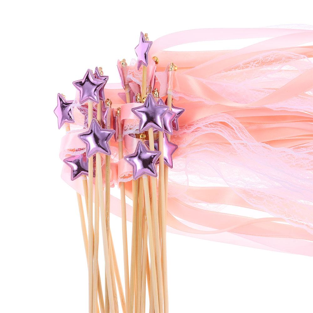 24 Pack with Bells Fairy Wands Lace Ribbon Pentagram Fairy Wand Cute Ribbon Wands Wedding