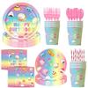 Cartoon-Themed Squishy Toy Birthday Party Set: Plates, Cups, Napkins, Flags