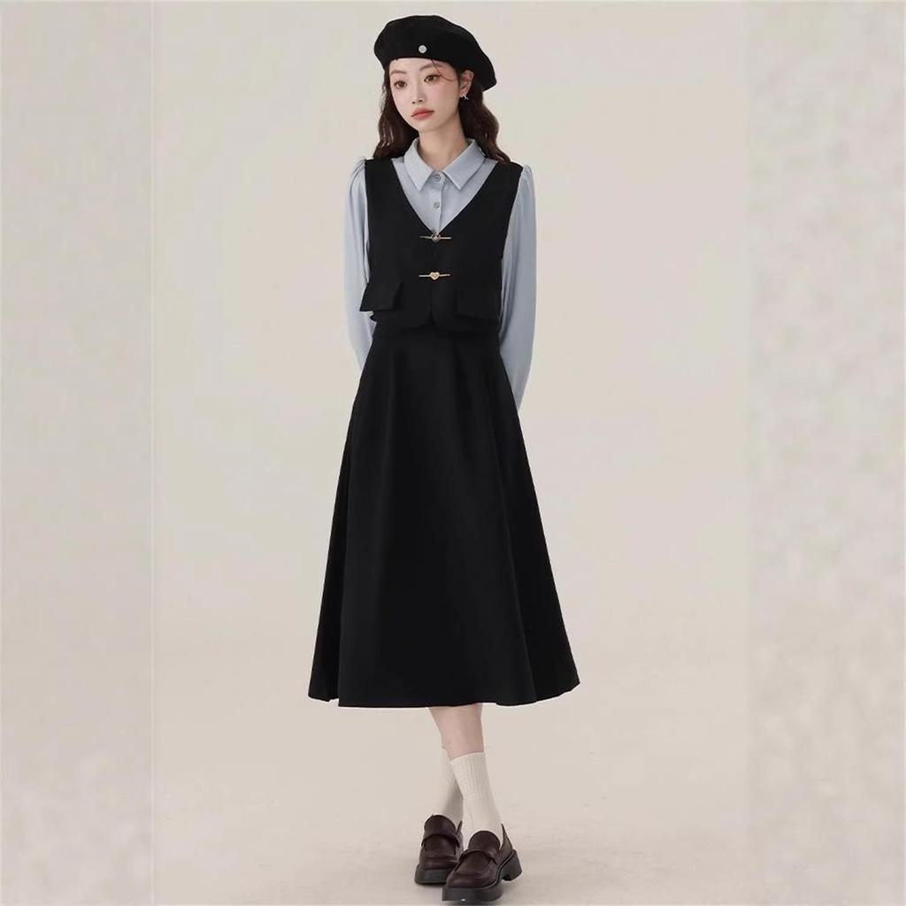 Plus Size Spring Polo Short-Sleeve Cinched Waist Two-Piece Dress Skirt for Women