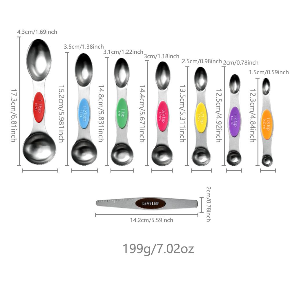 8Pcs Stainless Steel Metal Magnetic Measuring Spoons Set Tablespoon Measuring Spoons Kitchen Gadgets for Baking Cooking