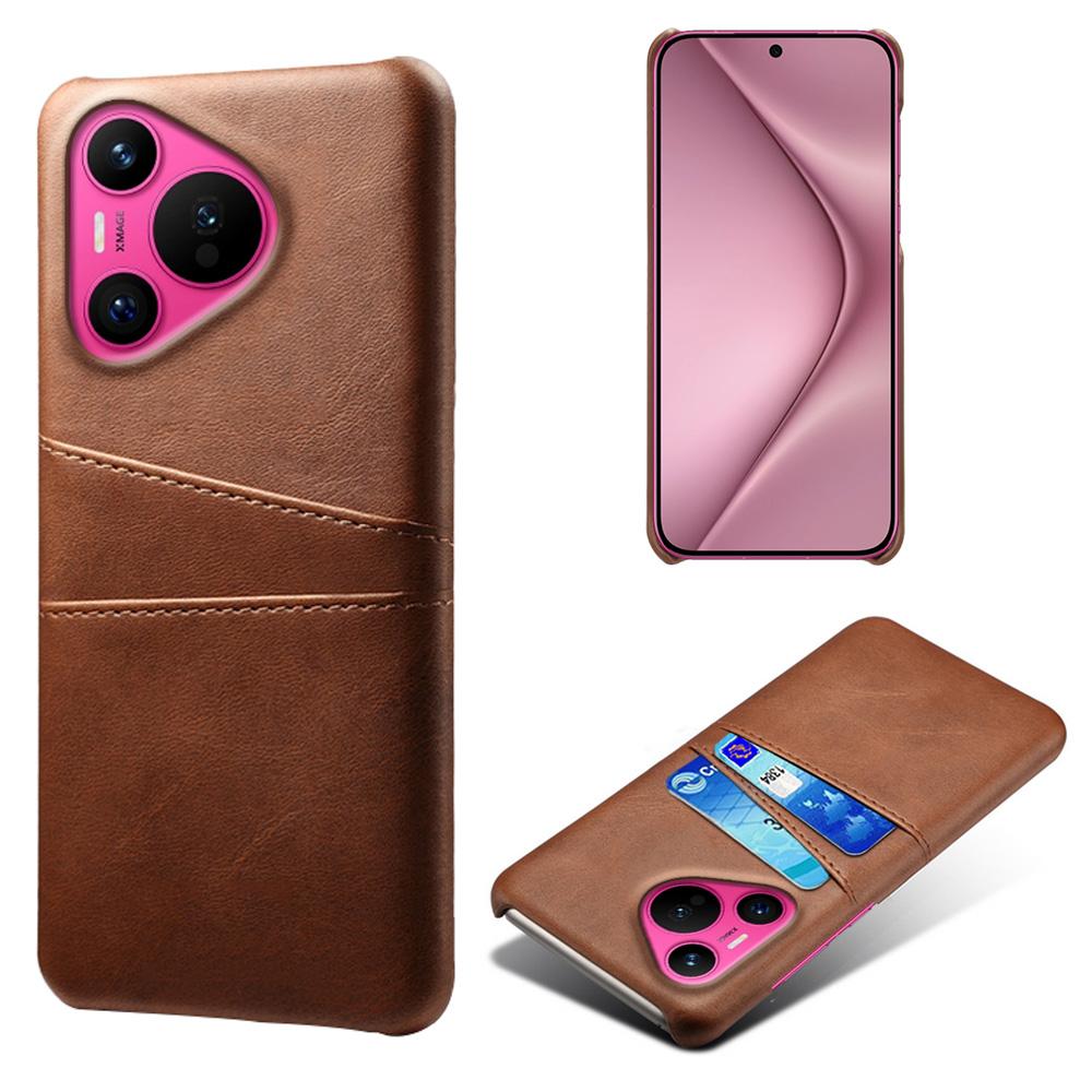 

For Huawei Pura 70 Slim Case Card Slots PU+PC Phone Cover Brown