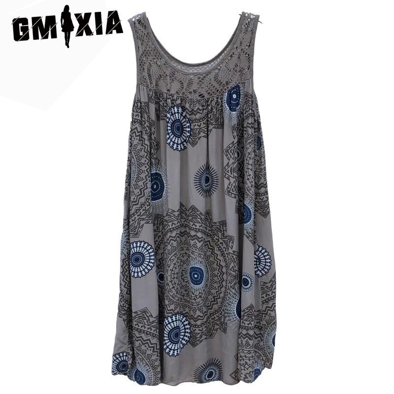 GMXIA Women's Fashion Summer Spring Solid Color Print Sleeveless O-Neck High Waist Casual Dresses