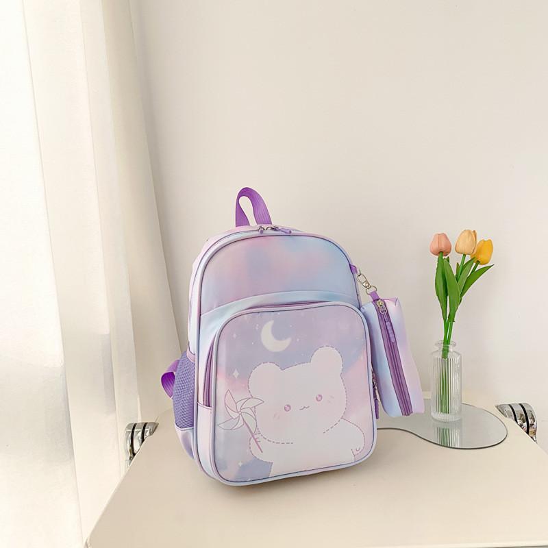 Adorable Children's Backpack For Girls With Cute Cartoon Bear Design Spacious And Lightweight Canvas Book Bag