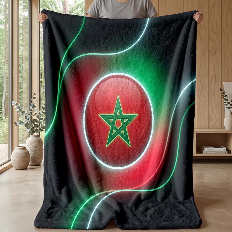Morocco Football Printed Flannel Blanket Skin Friendly Warm Decorative Throw for Indoor Couch Bed Daily Use