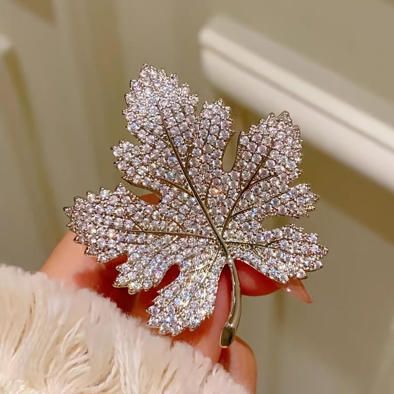 Luxury Maple Leaf Brooch/KC Golden Plated Zinc Alloy/Mosaic/Ideal for Party and Daily Occasions