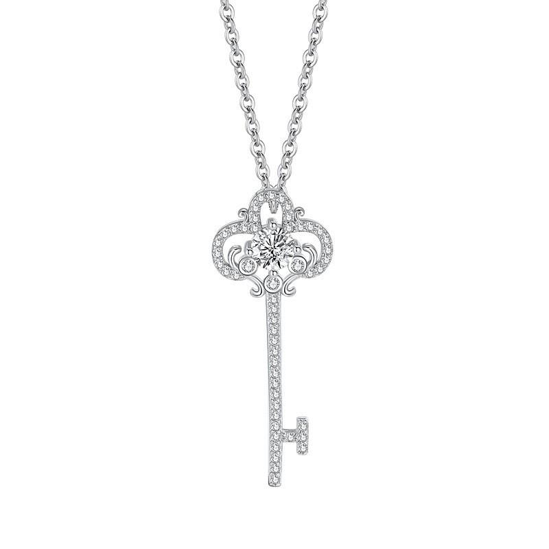 S925 Sterling Silver Twilight Key Necklace: Full Diamond Clavicle Chain, Elegant High-End Gift. S925 Silver