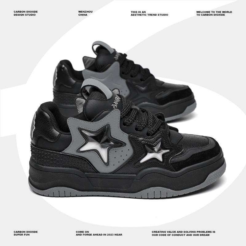 

2025 весна и лето новые повседневные туфли со звездами мужские легкие туфли на высокой платформе для скейтбординга низкие туфли для пар Female size 36 чёрный