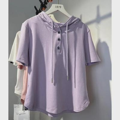 Top Premium de Damă din Mătase de Gheață cu Glugă și Mânecă Scurtă Slim Fit - Stil Versatil și la Modă de Vară