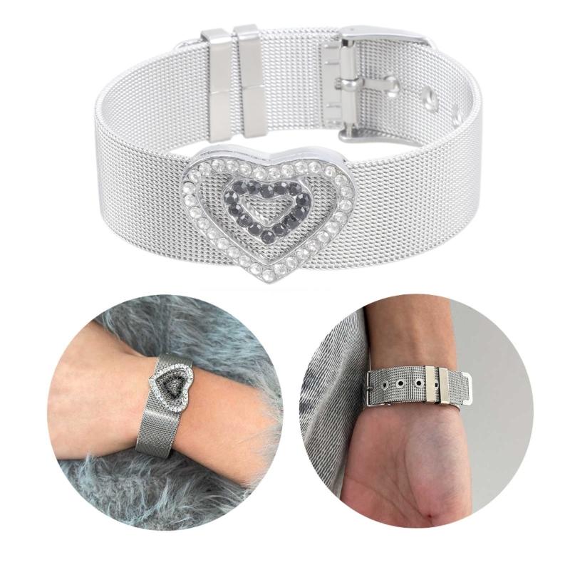 South Korea Niche Ins Love Rhinestone Strap Style Design Bracelet Silver Futuristic Cold Temperament Hand Jewelry