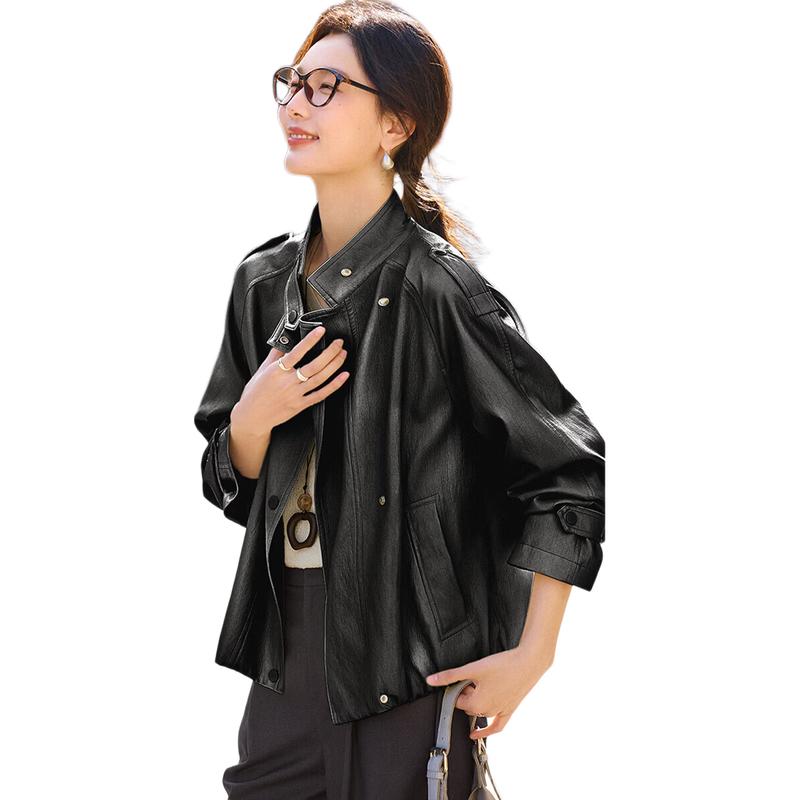 Giacca Corta Primaverile da Donna XWI in Ecopelle PU con Collo Alto