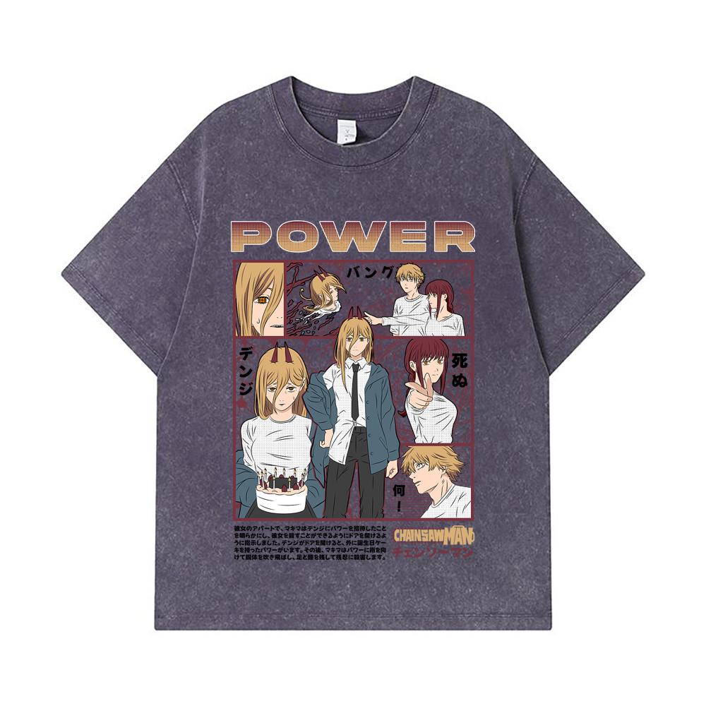 275 GSM Gewaschene T-Shirts 100% Baumwolle Chainsaw Man V1 Power Print Unisex Schweres Baumwoll-T-Shirt