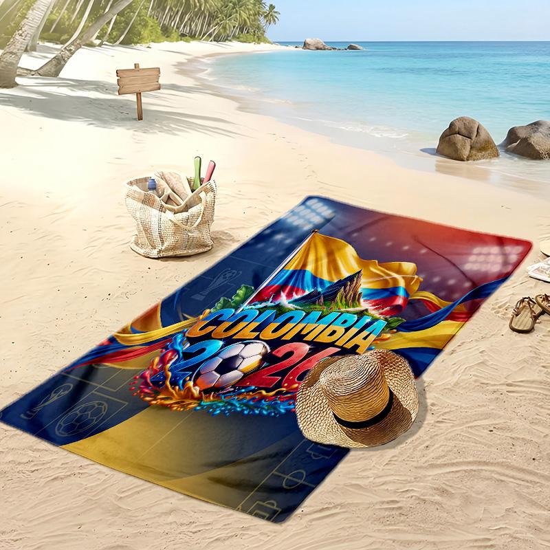 Kolumbien Fußball Print Strandtuch Schnelltrocknend Super Saugfähig Weiches Badetuch für Schwimmen Strand Reisen Fan Souvenir Geschenk