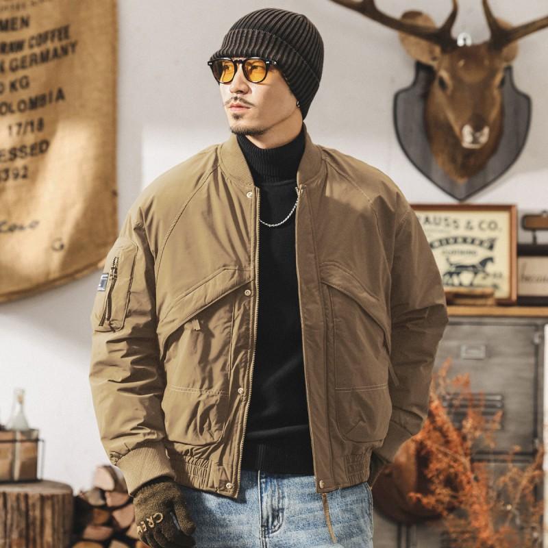 Mens Warm Thickened Down Jacket With 90% White Duck Loose Fit Flight Style Puffer Coat Winter