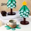 Thermal Protection Mat for Coffee Cups Tree-Shaped Wooden Trivets with Storage Stand Collapsible Heat Resistant Holiday Kitchen Decor Christmas