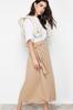 Women's Fashion Cinnamon Double Breasted Tie Detailed Woven Linen Look Skirt