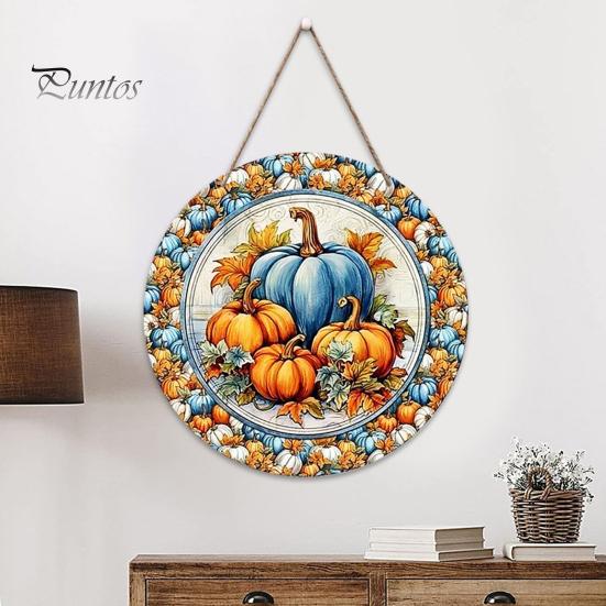 Harvest Festival Party Supplies Welcome Sign for Front Door, Rustic Wooden Hanging Weather Resistant Entryway with Hemp Rope, Autumn Pumpkin