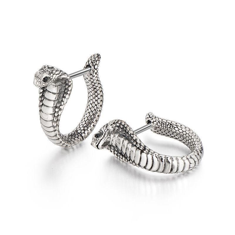 New Fashion Retro King Cobra Earrings Boys Trendy High Sense Niche Men'S Hip Hop Style Earrings Premium Durable