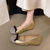 Xiaoxiangfeng Bow Inner Height Increase Mary Jane Shoes 2025 New Round Head Rhinestone Inner Height Increase Shallow Mouth Laden Shoes