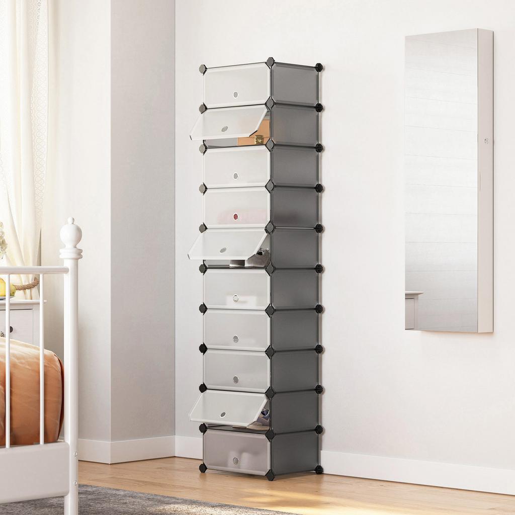 SONGMICS Steckbares Schuhregal, Rechteckiger Aufbewahrungs-Organizer, Modulare DIY-Aufbewahrungsregaleinheit mit 10 Fächern, 40 x 30 x 17 cm pro Fach