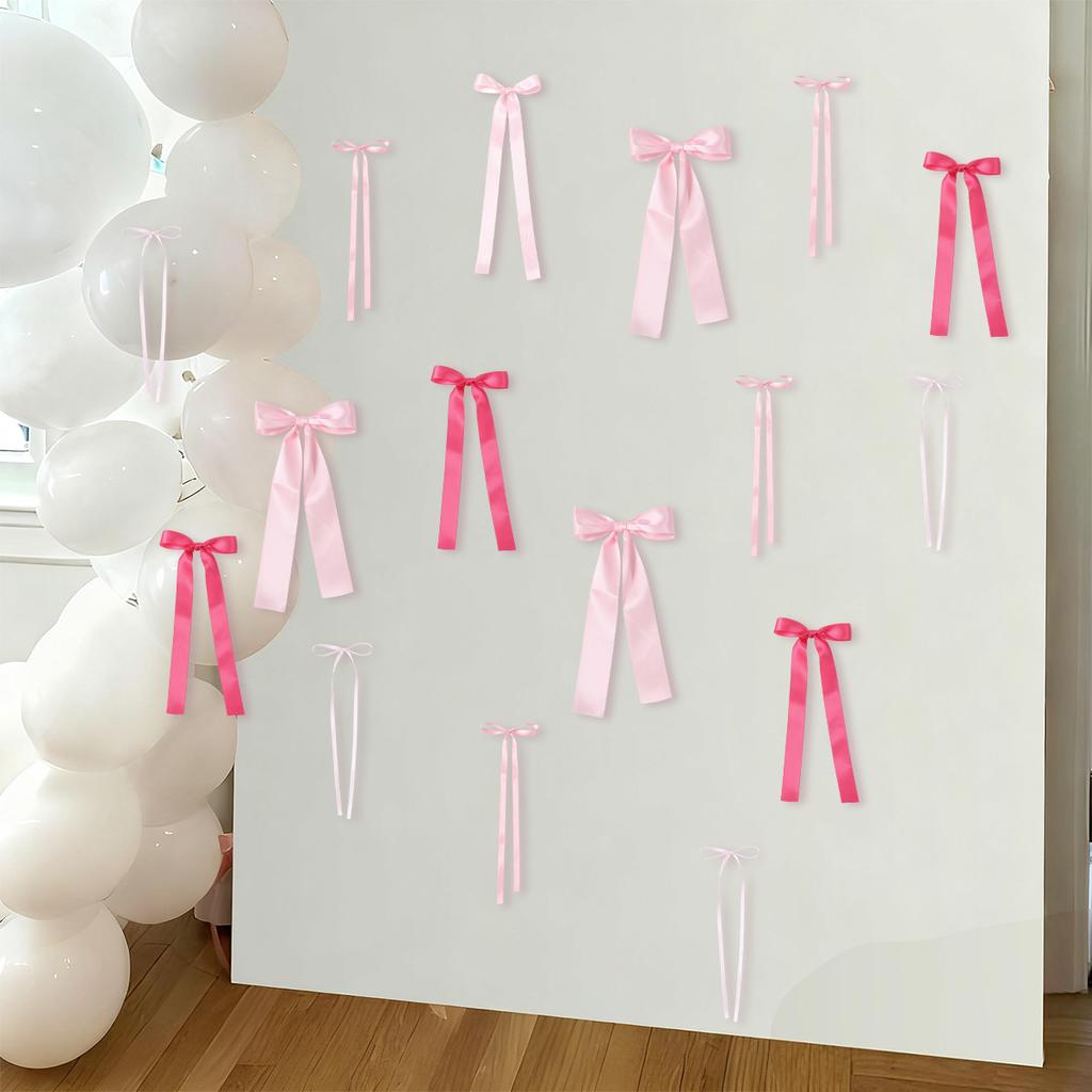 Pink Bow Wall Decor Happy Birthday Party Decorations Girls Favors Huge Pink Ribbon Bows Gifts Wedding Baby Shower Supplies