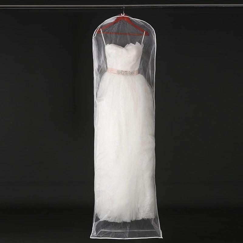 

Double-sided Transparent Tulle/Voile Wedding Bridal Dress Dust Cover with Side-zipper for Home Wardrobe Gown Storage Bag 60x15x180cm