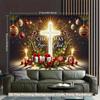 2D Christmas Begins With Christ Cross Backdrop, Religious Holiday Party Photography Banner
