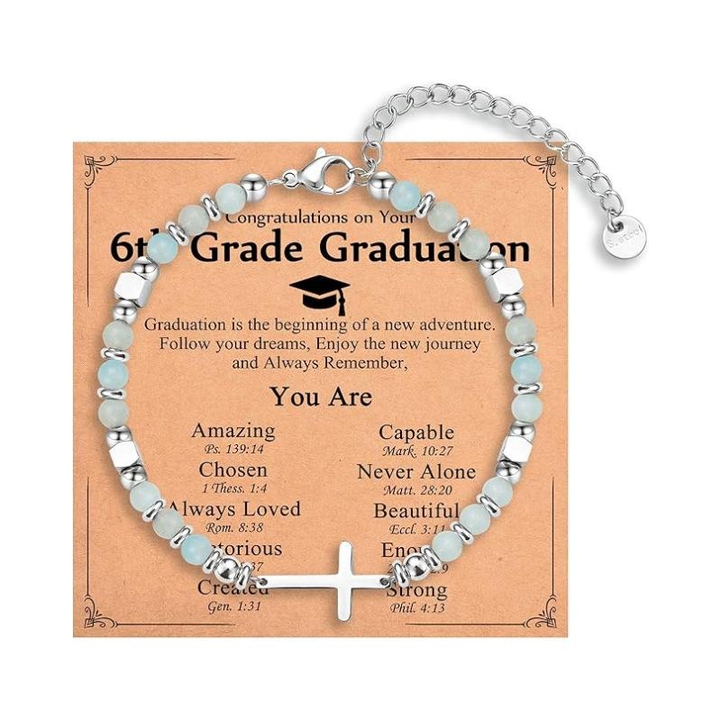 JYL TS Bracelet  Cross Pendant Natural Stone Graduation Gift Inspires Faith