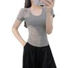 Women's Summer Slim Fit Pink U-Neck T-Shirt - Versatile & Stylish Short Sleeve Top