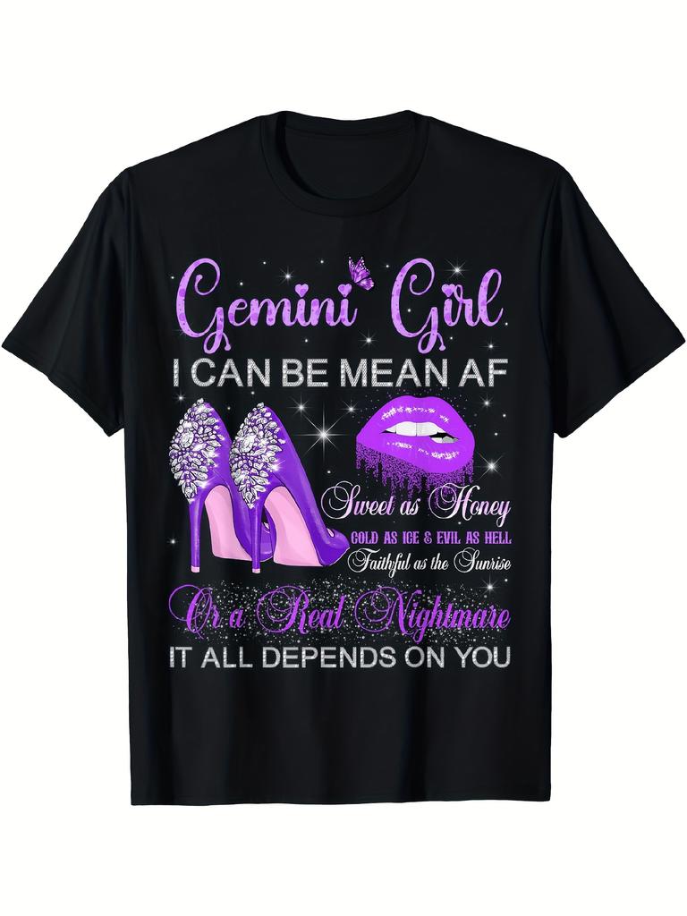 Unisex T-shirt Gemini Girl Birthday Party Horoscope T-Shirt for Men And Women, Casual Round Neck Short-Sleeved T-Sh