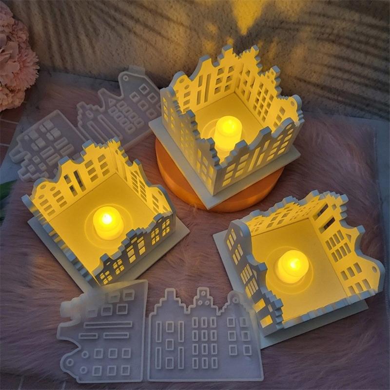 Silicone Candle Holder Molds Gothic House Resin Ornaments Molds Silicone Craft Molds Candlestick Molds for Hand-Making
