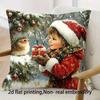Pc D Flat Pillow Not Included Cute Girl Bird Snow Scene Christmas Cushion Cover Plush Soft Home Decor Holiday Gift Case