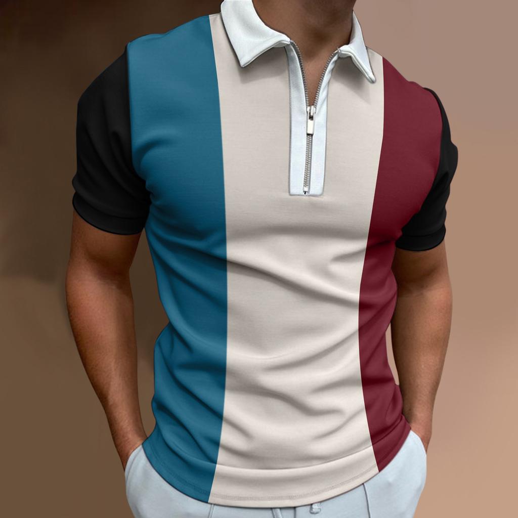 Lapel Polo Shirt Men's Short-sleeved Men's Casual Gradient Colour Blocking Men's T-shirt Tops