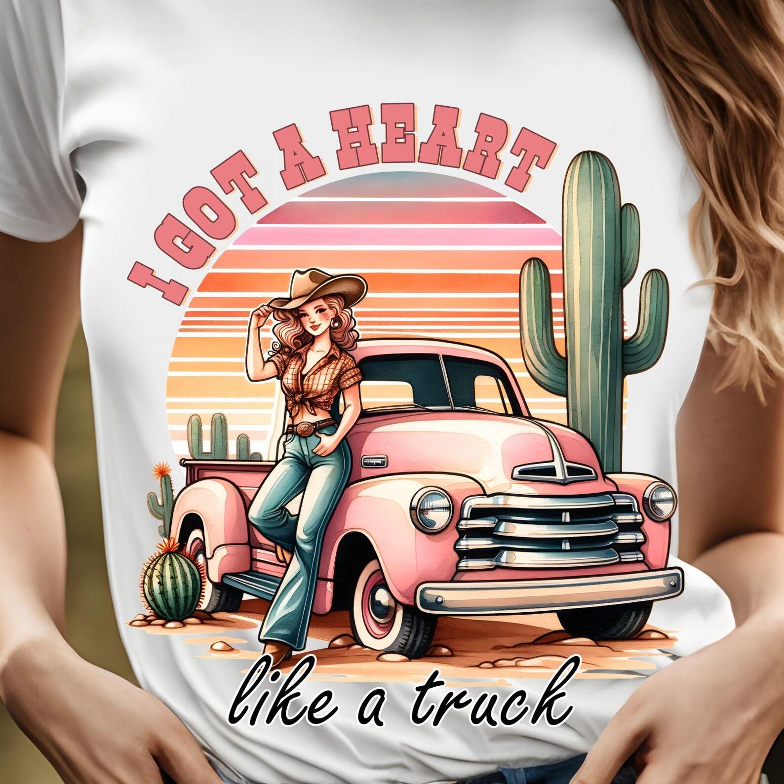 I Got A Heart Like A Truck T-Shirt | Vintage Cowgirl Pickup Desert Graphic, 10 colors 2XL